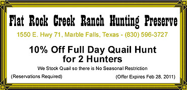 Flat Rock Creek Ranch Hunting Preserve Coupon
