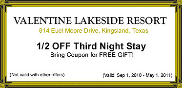 Valentine Lakeside Resort Coupon