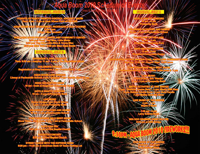 Schedule of Events for AquaBoom in Kingsland, Texas