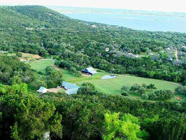 Aerial View of Hide-Away Ranch Vacation Rental overlooking Lake Buchanan in Burnet Texas 