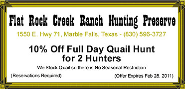 Flat Rock Creek Ranch Hunting Preserve Coupon