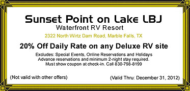Sunset Point Waterfront RV Resort on Lake LBJ, Marble Falls, Texas