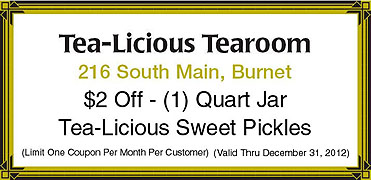 Tea-Licious Tea Room Coupon for Sweet Pickles