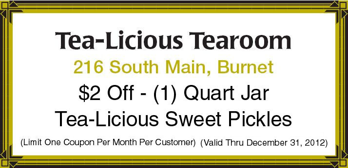 Tea-licious Tea Room Coupon from Lakes and Hills .com
