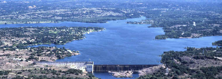 View of Inks Lake Dam and Inks Lake
